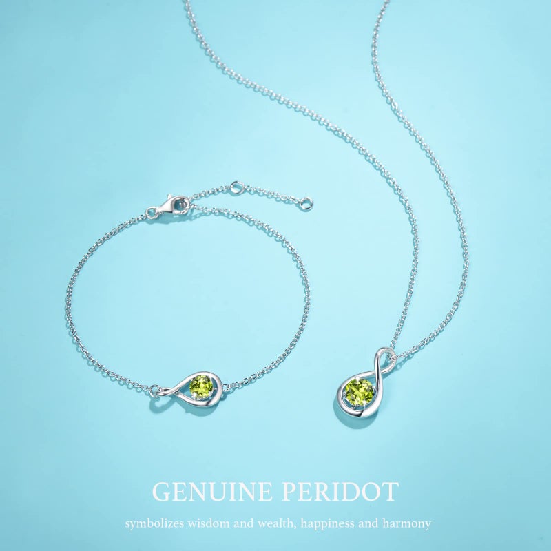 FANCIME Peridot Necklace August Birthstone for Women 925 Sterling Silver Dainty Infinity Pendant Green Gemstone Fine Jewelry Birthday Anniversary Graduation Gifts for Women, Chain 16+2" - Image 5